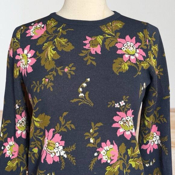 Ann Taylor Floral Crewneck Sweater Womens Sz S Pullover Top Knit Long Sleeves - Picture 2 of 8